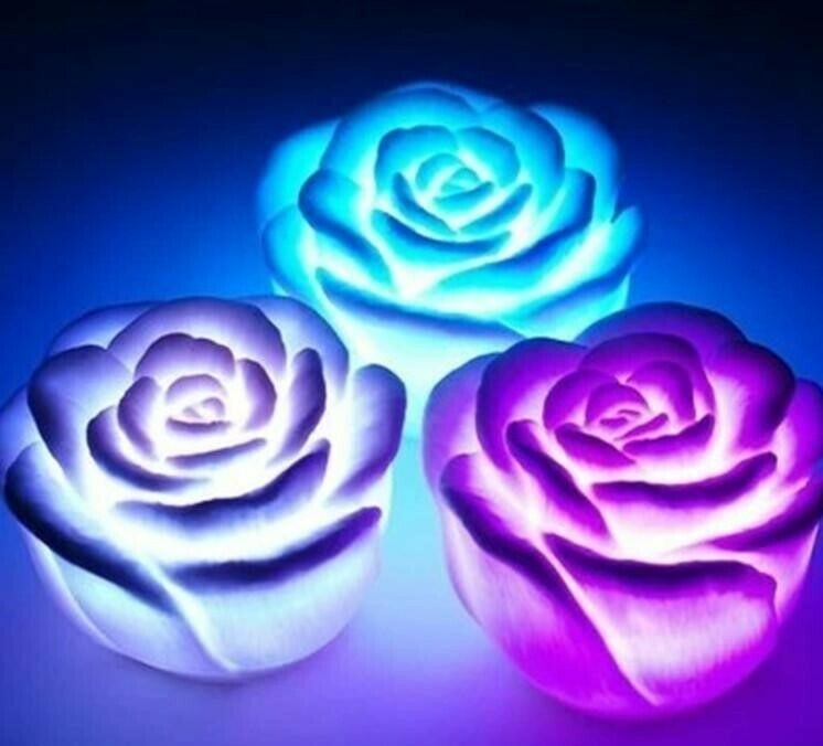 LED Candle Tealights, Romantic Table Lamp, Rose Shape, 7 Colors Switch Option.
