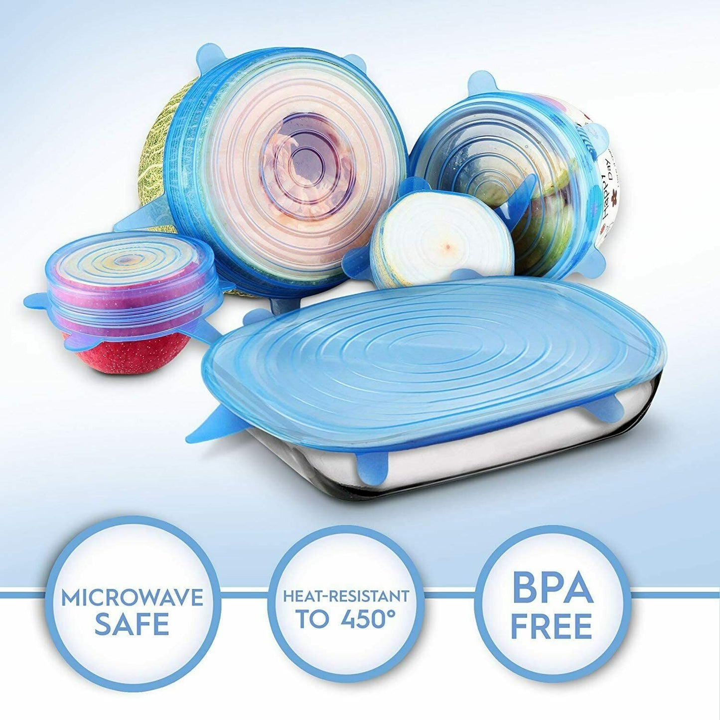 Stretch Silicone Lids 6 Pcs Food Cover, Various Sizes Reusable Food Kitchen Storage Wraps Cover Keep Food Fresh, BPA Free Stretchable Seal Lids