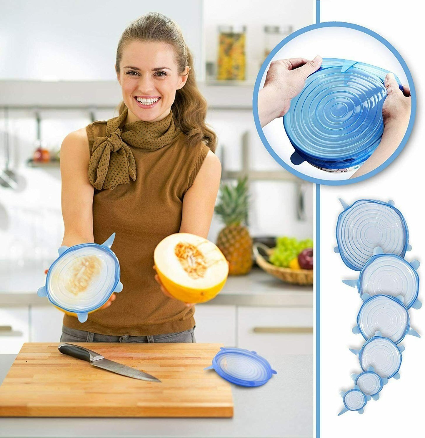 Stretch Silicone Lids 6 Pcs Food Cover, Various Sizes Reusable Food Kitchen Storage Wraps Cover Keep Food Fresh, BPA Free Stretchable Seal Lids