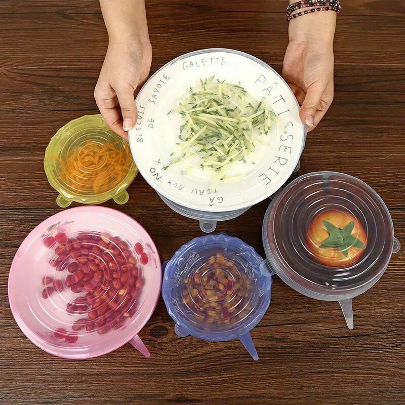 Stretch Silicone Lids 6 Pcs Food Cover, Various Sizes Reusable Food Kitchen Storage Wraps Cover Keep Food Fresh, BPA Free Stretchable Seal Lids