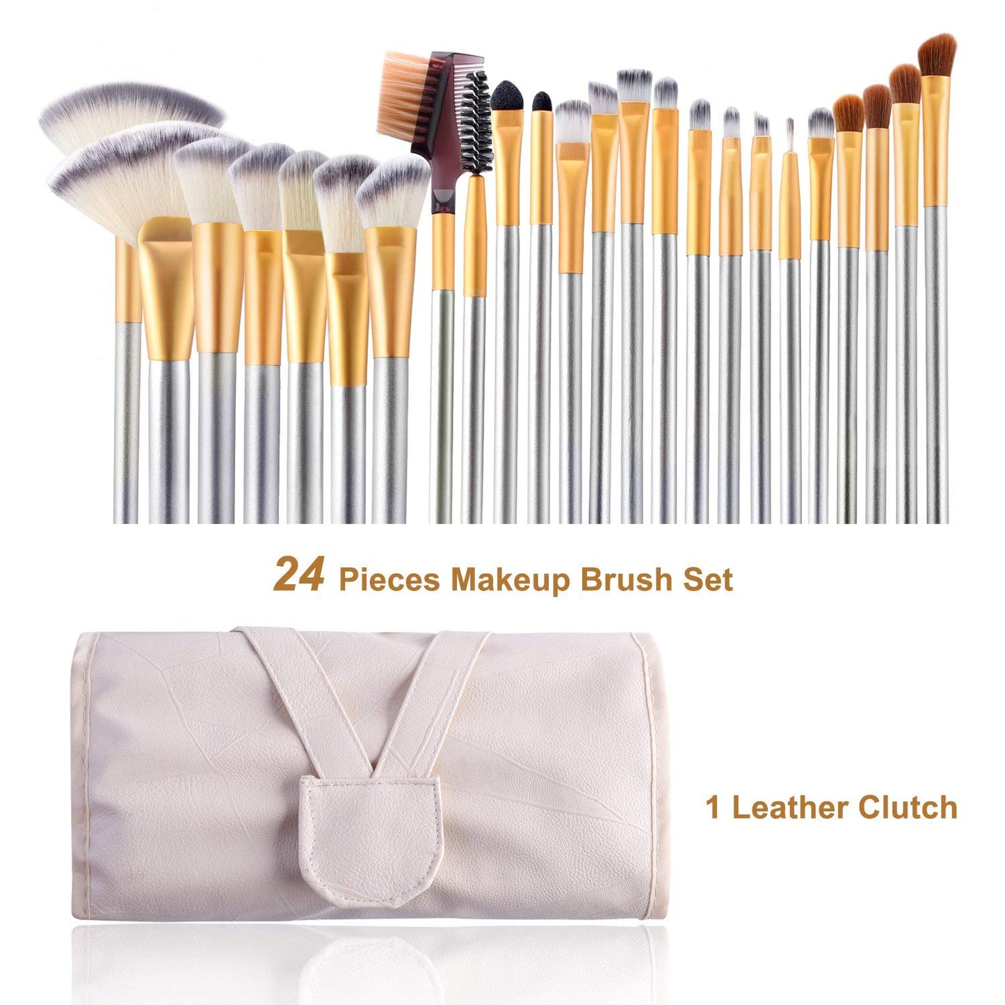 24 Pcs Makeup Brushes Set for Foundation, Face Powder, Blush Blending Brushes, Cruelty-Free Synthetic Fiber Bristles, Travel Makeup bag Included