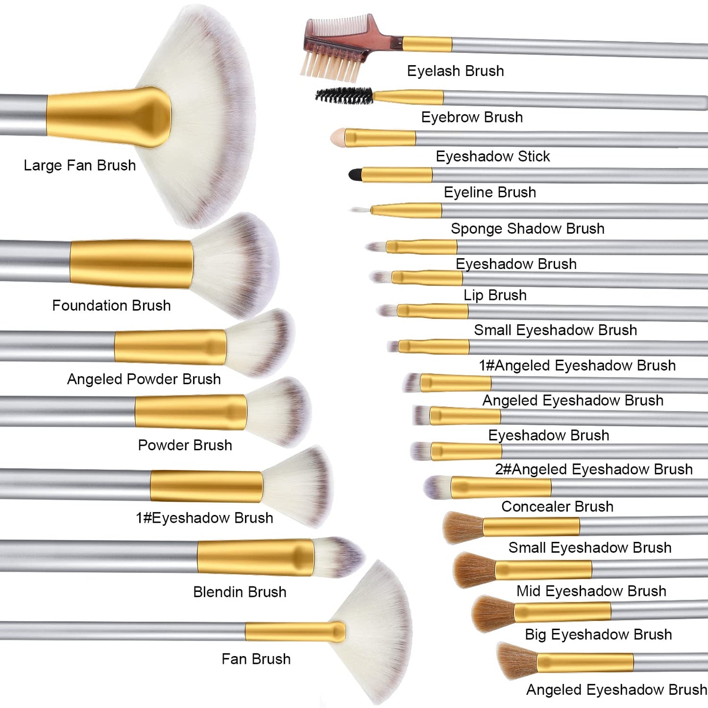 24 Pcs Makeup Brushes Set for Foundation, Face Powder, Blush Blending Brushes, Cruelty-Free Synthetic Fiber Bristles, Travel Makeup bag Included