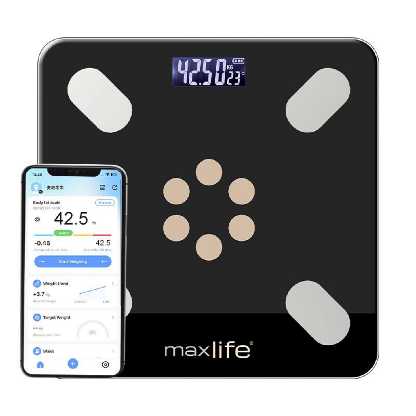 Bluetooth Body Fat Scale, Smart Wireless Digital Weight Scale, Body Composition Monitor Health Analyzer with Smartphone App for Body Weight, Fat, Water, BMI, BMR, Muscle Mass