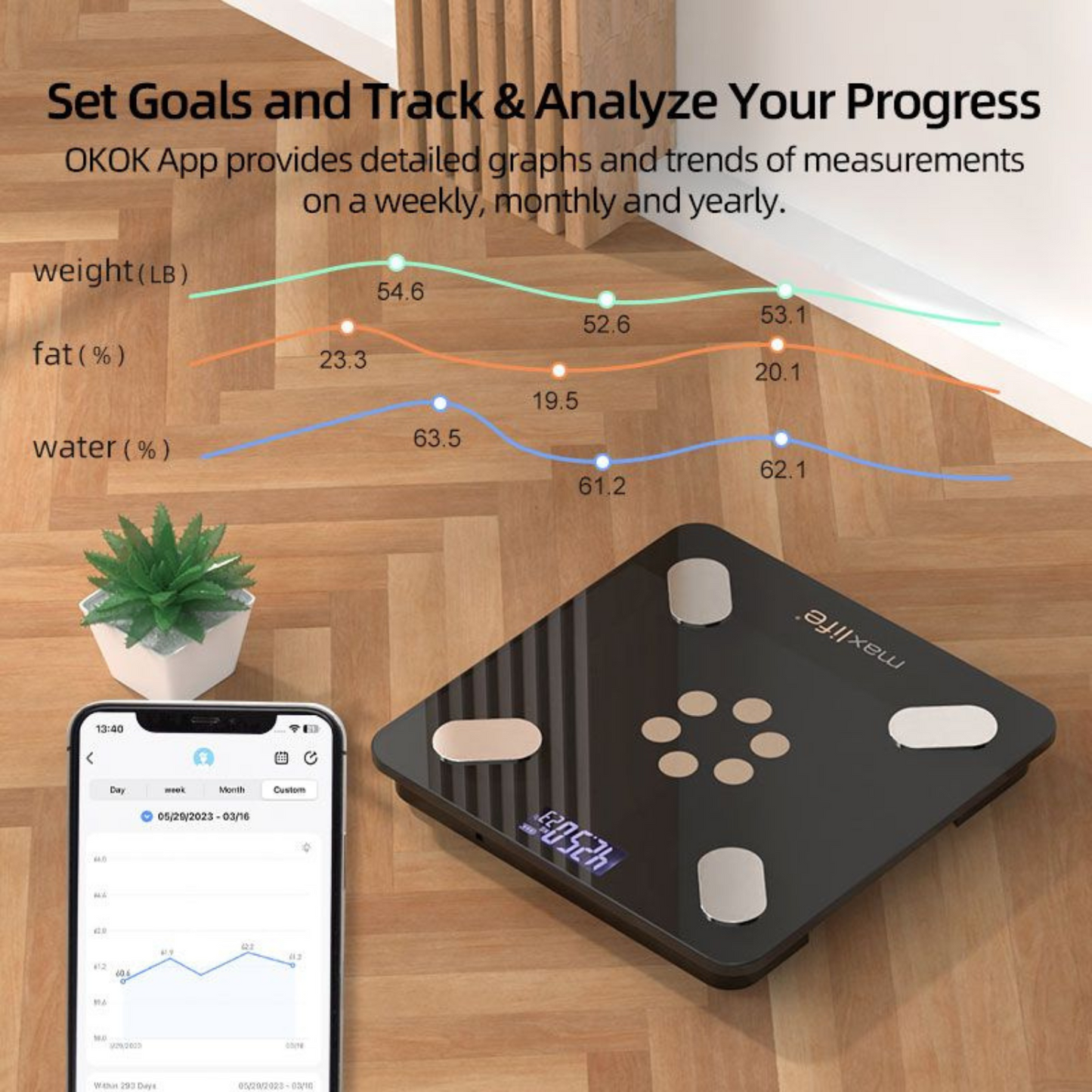 Bluetooth Body Fat Scale, Smart Wireless Digital Weight Scale, Body Composition Monitor Health Analyzer with Smartphone App for Body Weight, Fat, Water, BMI, BMR, Muscle Mass