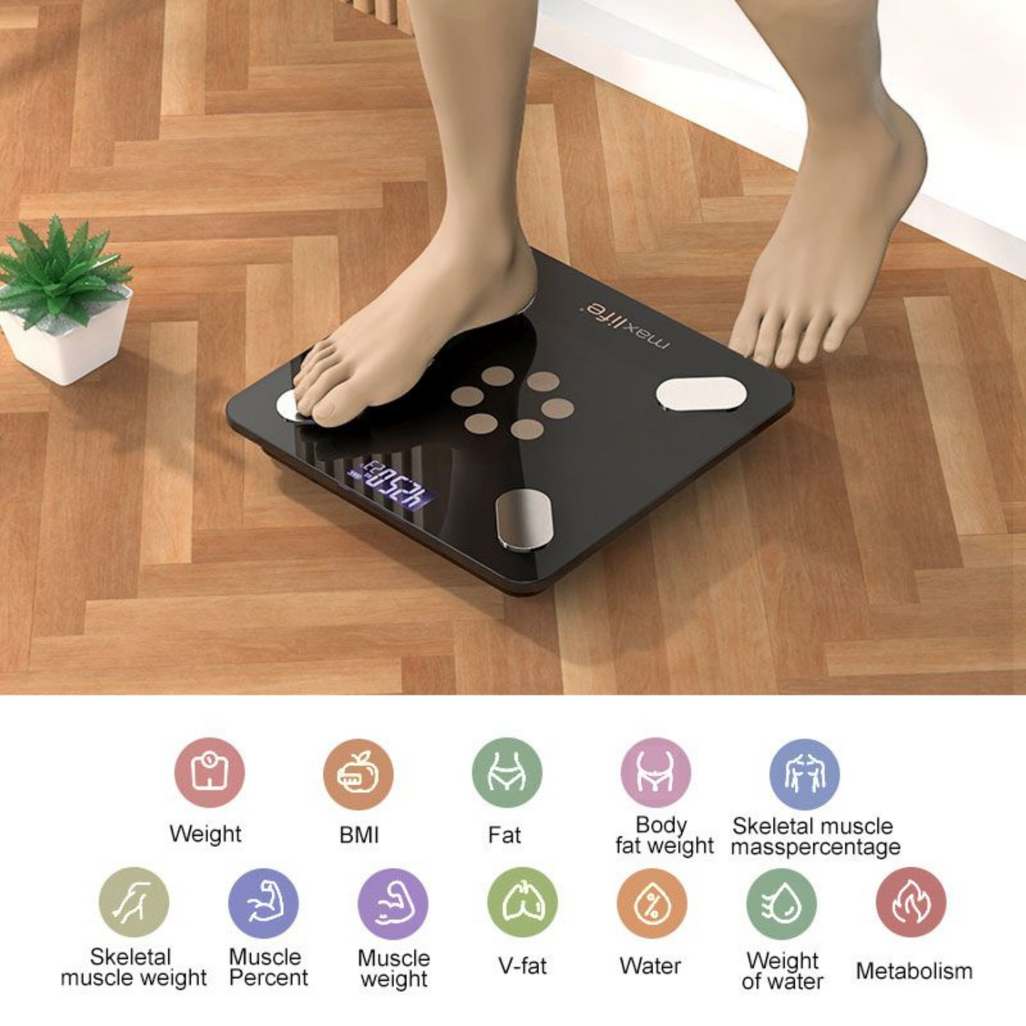 Bluetooth Body Fat Scale, Smart Wireless Digital Weight Scale, Body Composition Monitor Health Analyzer with Smartphone App for Body Weight, Fat, Water, BMI, BMR, Muscle Mass