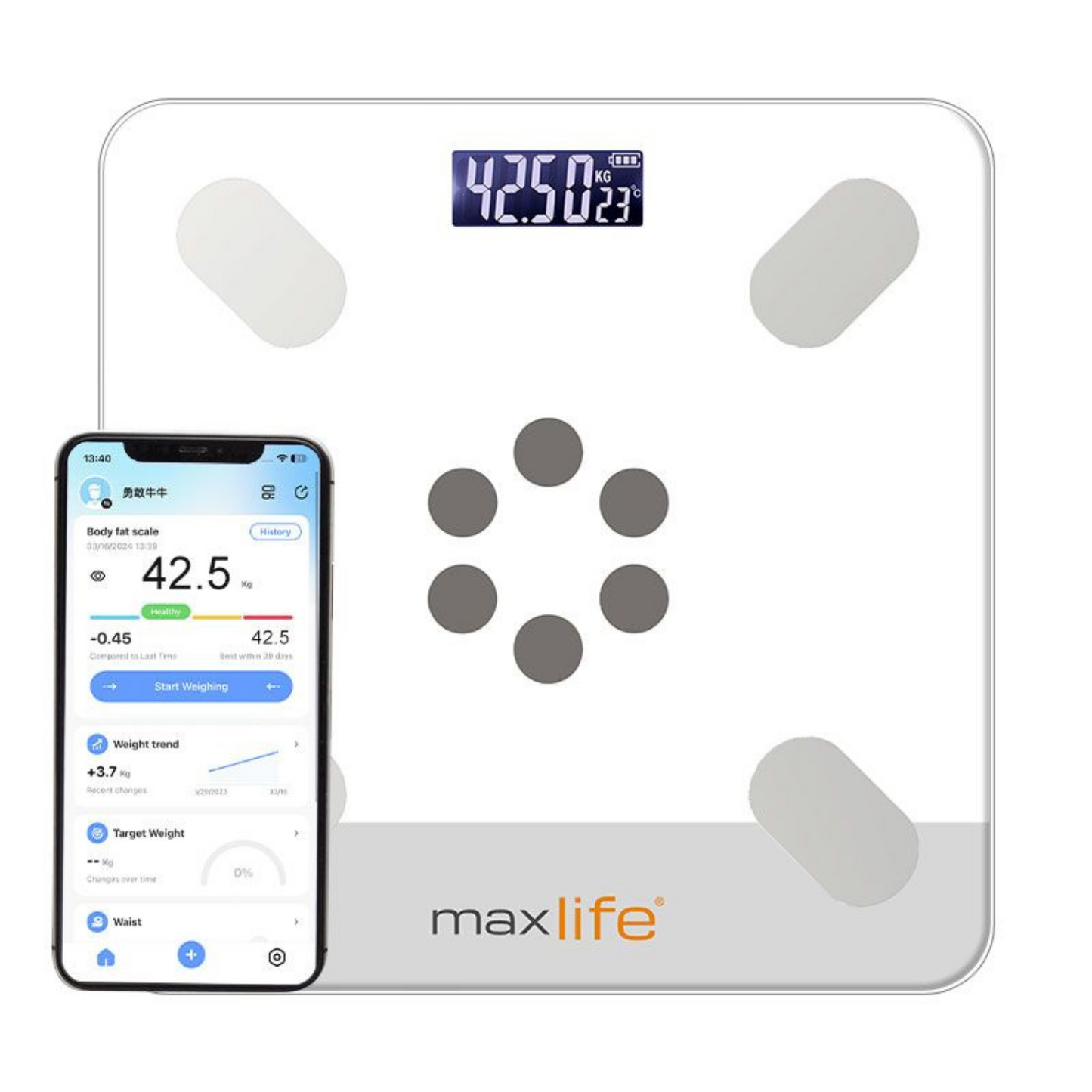 Bluetooth Body Fat Scale, Smart Wireless Digital Weight Scale, Body Composition Monitor Health Analyzer with Smartphone App for Body Weight, Fat, Water, BMI, BMR, Muscle Mass