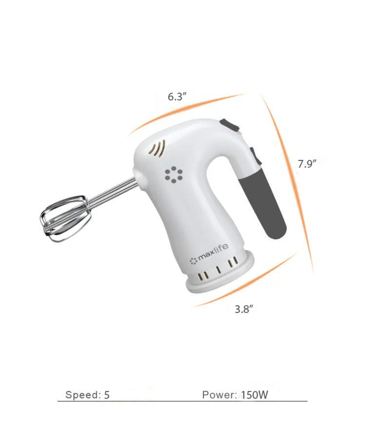Max Life Hand Mixer ML-6623 with Convenient Beater Stand – 5-Speed Electric Mixer, Superior Power, Efficiency, and Style