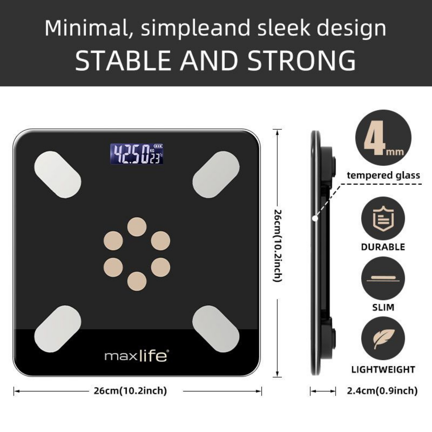 Bluetooth Body Fat Scale, Smart Wireless Digital Weight Scale, Body Composition Monitor Health Analyzer with Smartphone App for Body Weight, Fat, Water, BMI, BMR, Muscle Mass