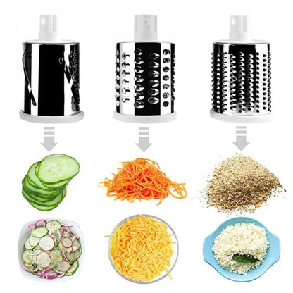 Rotary Cheese Grater with 3 Stainless Drum Blades, Handheld Vegetables Cheese Shredder with Rubber Suction Base