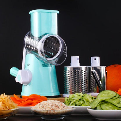 Rotary Cheese Grater with 3 Stainless Drum Blades, Handheld Vegetables Cheese Shredder with Rubber Suction Base