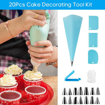 CupCake Decorating Kit, 20 Pcs Cake Baking Set , Russian Nozzles Flower Piping Tips, Silicon Piping Bag, Closed Star, Open Star, French, leaf