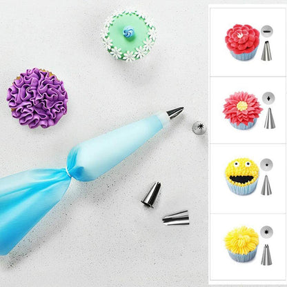 CupCake Decorating Kit, 20 Pcs Cake Baking Set , Russian Nozzles Flower Piping Tips, Silicon Piping Bag, Closed Star, Open Star, French, leaf