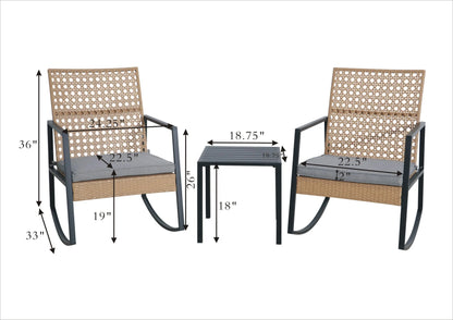 Nicole Miller Patio 3 Piece Outdoor ROCKER CHAT SET with Coffee Table and Cushions