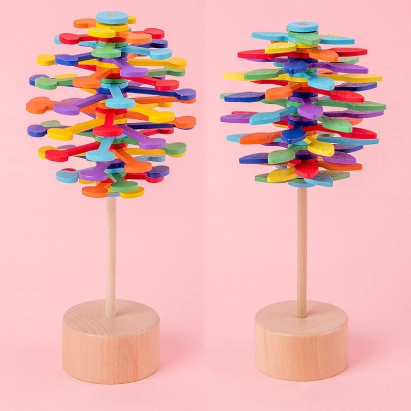 Wooden Spiral Lollipop Stress Relief Toy Spin Wand Decompression Kit Xmas Gift