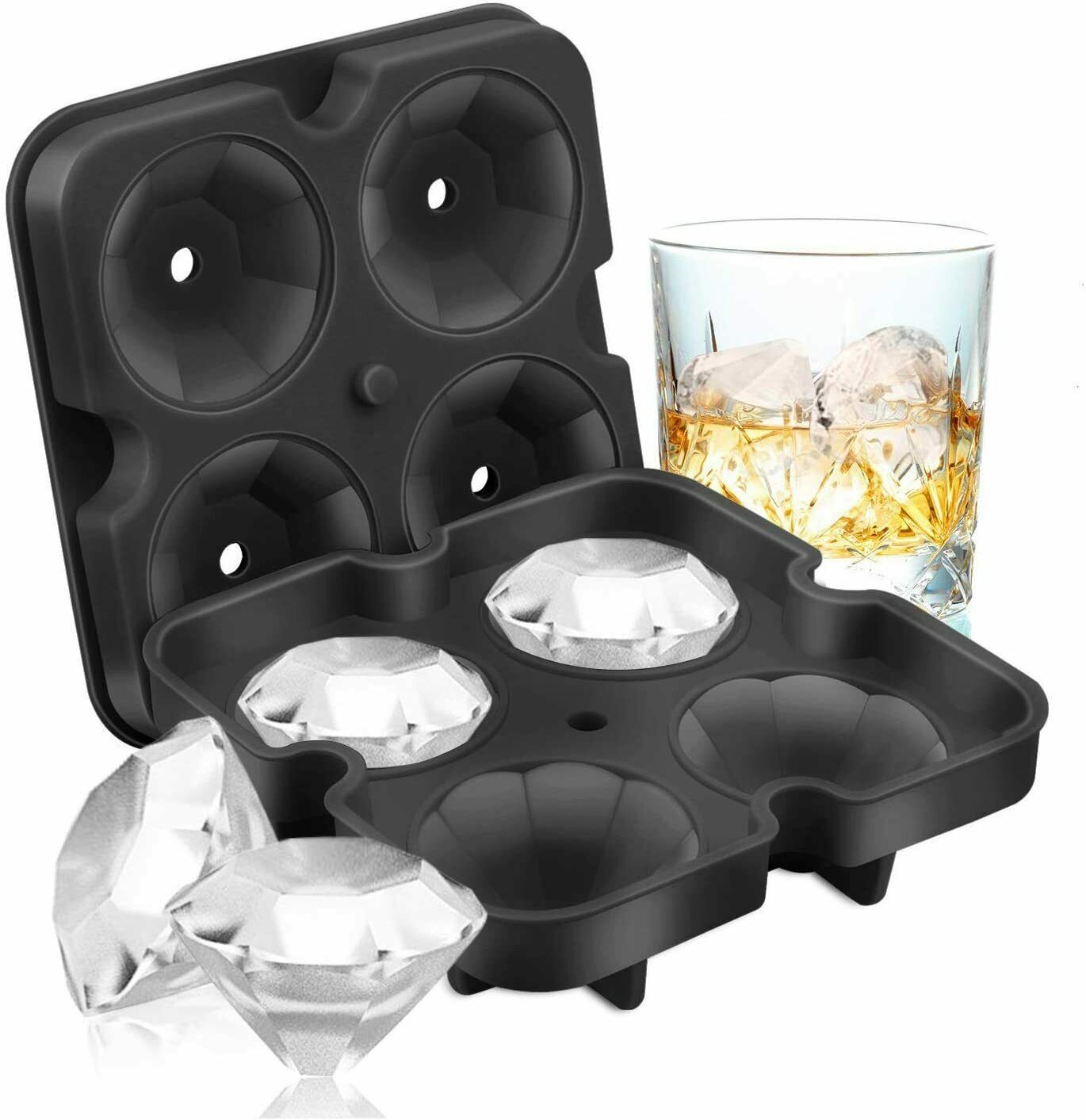 N1- Silicone 3D Diamond ICE Cube Tray Maker Mold Whiskey Cocktails