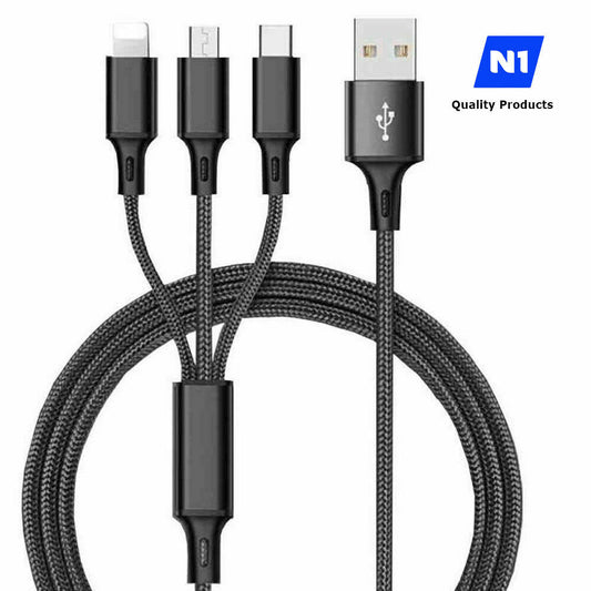 Universal Fast Charging USB Cable 3 in 1 Multi Function for Apple iPhone , Type C and Micro