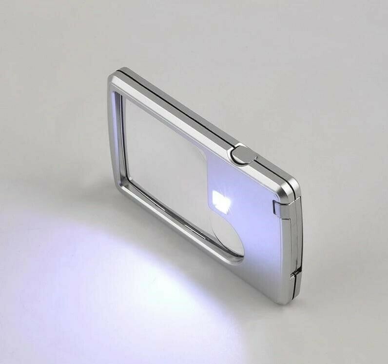 Portable Pocket Credit Card Size 3x 6x Magnifier Magnifying with LED light Glass