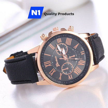 New Fashion Geneva Women Leather Band Stainless Steel Quartz Analog Wrist Watch