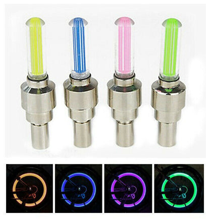 Led Tire Wheel Valve Cap Flash Light Waterproof 2 Set for Car, Bike, Bicycle, Motorcycle, Tricycle, Golf Cart. Universal LED Valve Cap Light for any Tire