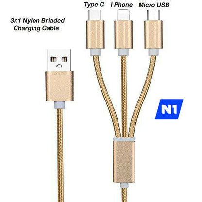 Universal Fast Charging USB Cable 3 in 1 Multi Function for Apple iPhone , Type C and Micro