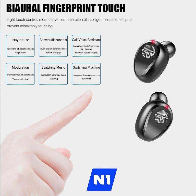 N1 Bluetooth 5.0 Headset Wireless Earphones Mini Earbuds Stereo Headphones IPX6