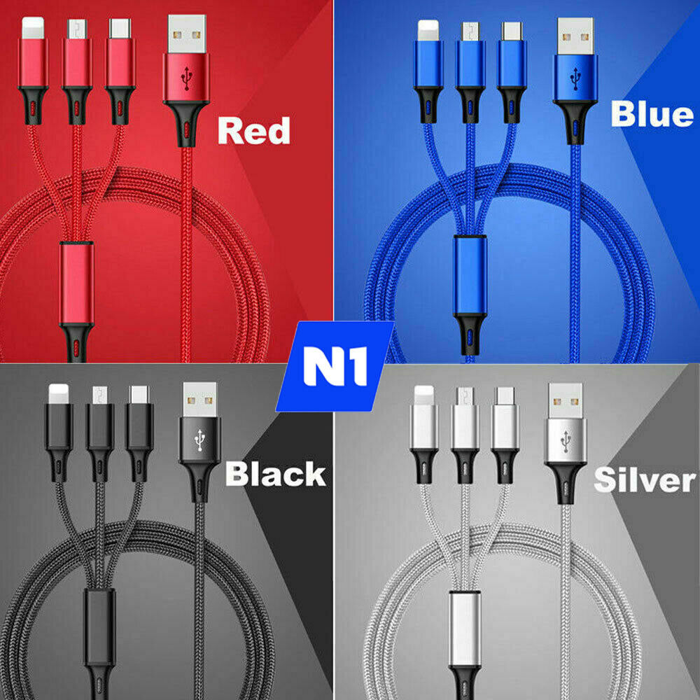 Universal Fast Charging USB Cable 3 in 1 Multi Function for Apple iPhone , Type C and Micro