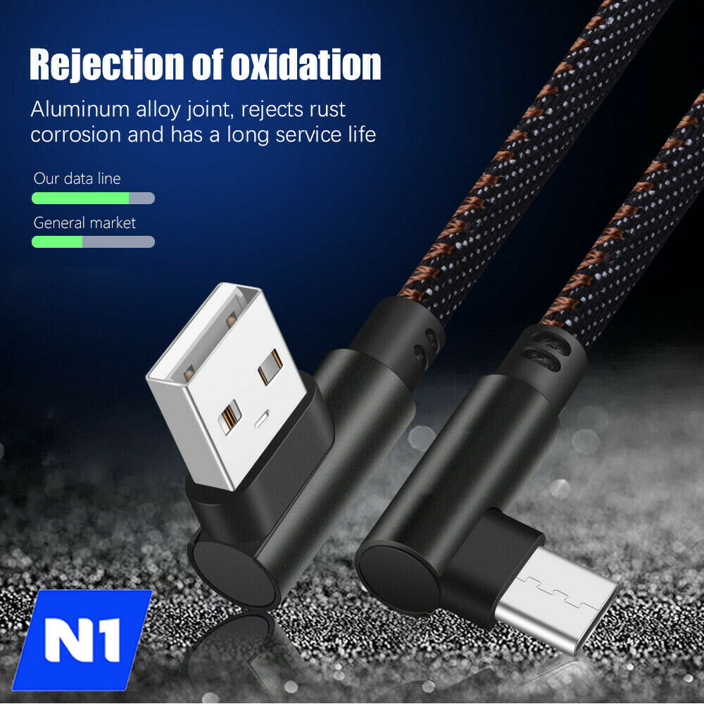 N1- Type C 90 Degree USB Cable 3.1 Fast Data Sync Charging USB Cable Heavy-Duty Tangle-Free Nylon Braided Fabric, Right Angle