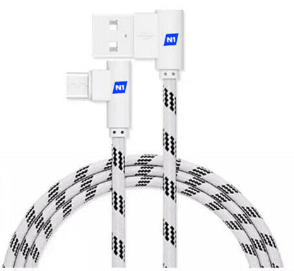 N1- Type C 90 Degree USB Cable 3.1 Fast Data Sync Charging USB Cable Heavy-Duty Tangle-Free Nylon Braided Fabric, Right Angle