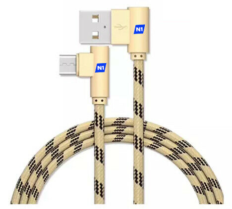 N1- Type C 90 Degree USB Cable 3.1 Fast Data Sync Charging USB Cable Heavy-Duty Tangle-Free Nylon Braided Fabric, Right Angle