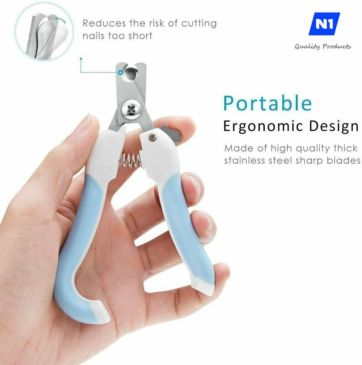 N1- Nail Clippers and Trimmer - with Quick Safety Guard to Avoid Over-Cutting Toenail - Grooming Razor Sharp Blades for Small Medium Large Breeds