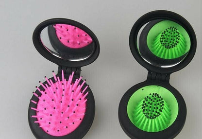 Compact Folding Hair Brush With Mirror Size Travel Car Purse Bag