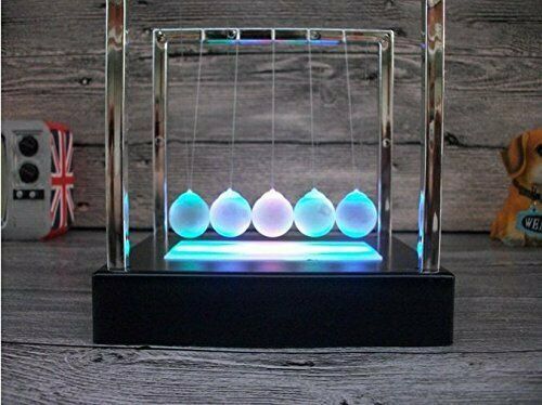 Newtons Cradle Fun Steel Balance Balls Physics Science Desk Toy LED Light