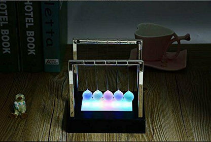 Newtons Cradle Fun Steel Balance Balls Physics Science Desk Toy LED Light