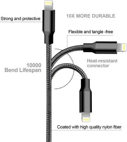 USB Charger Lightning Cable 10FT Foot Long for iPhone/iPad