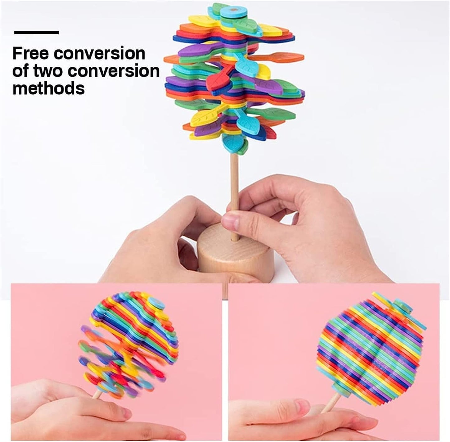 Wooden Spiral Lollipop Stress Relief Toy Spin Wand Decompression Kit Xmas Gift