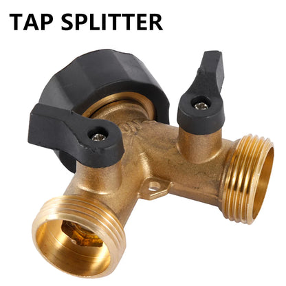 Double Tap Connector, Splitter Faucet Faucet Y 2 Way Garden Hose for 3/4 "Supply Hoses, Double Brass Outdoor Garden Faucet