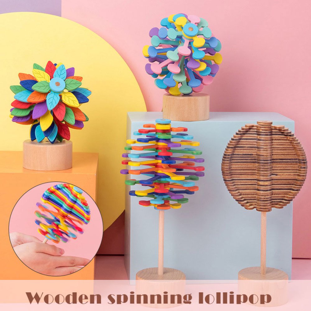 Wooden Spiral Lollipop Stress Relief Toy Spin Wand Decompression Kit Xmas Gift