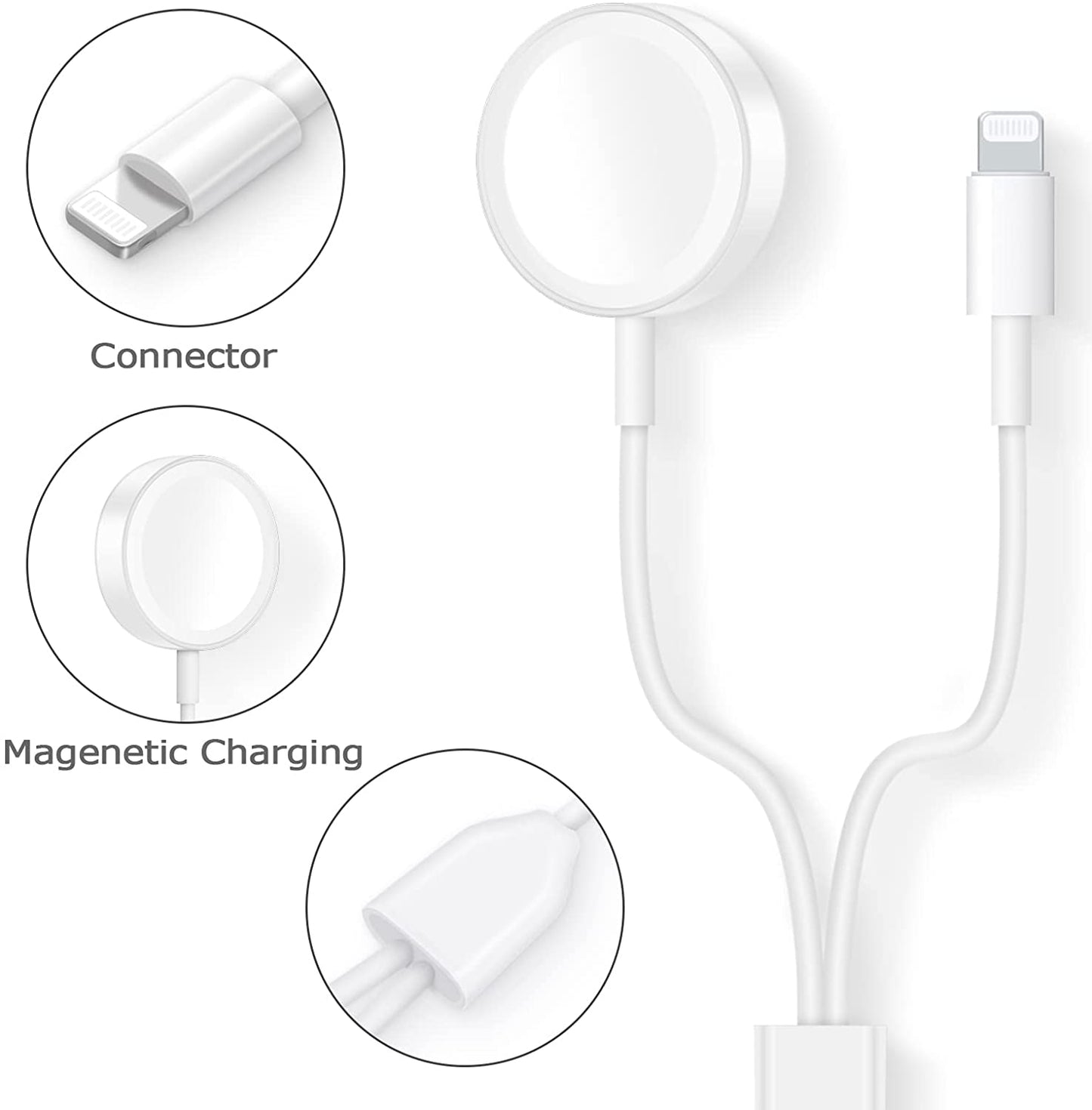 Smart Watch Charger USB Cable For Apple Watch All Series 7/6/5/4/3/2/1 and for All iPhone, iPad - 2 in1 Smart Charging Cable