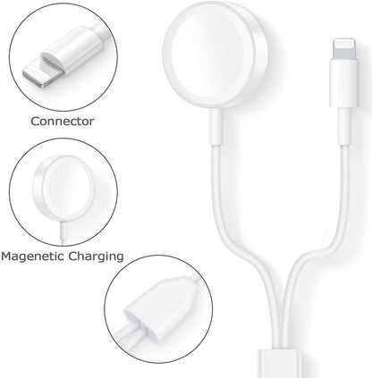 Smart Watch Charger USB Cable For Apple Watch All Series 7/6/5/4/3/2/1 and for All iPhone, iPad - 2 in1 Smart Charging Cable