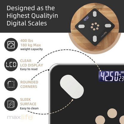 Max Life - Digital Body Weight Scale Backlit Display High Precision Bluetooth BathroomScale