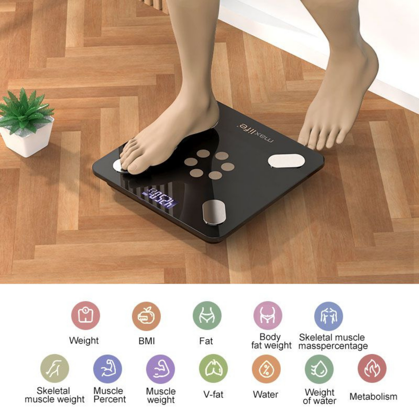 Max Life - Digital Body Weight Scale Backlit Display High Precision Bluetooth BathroomScale