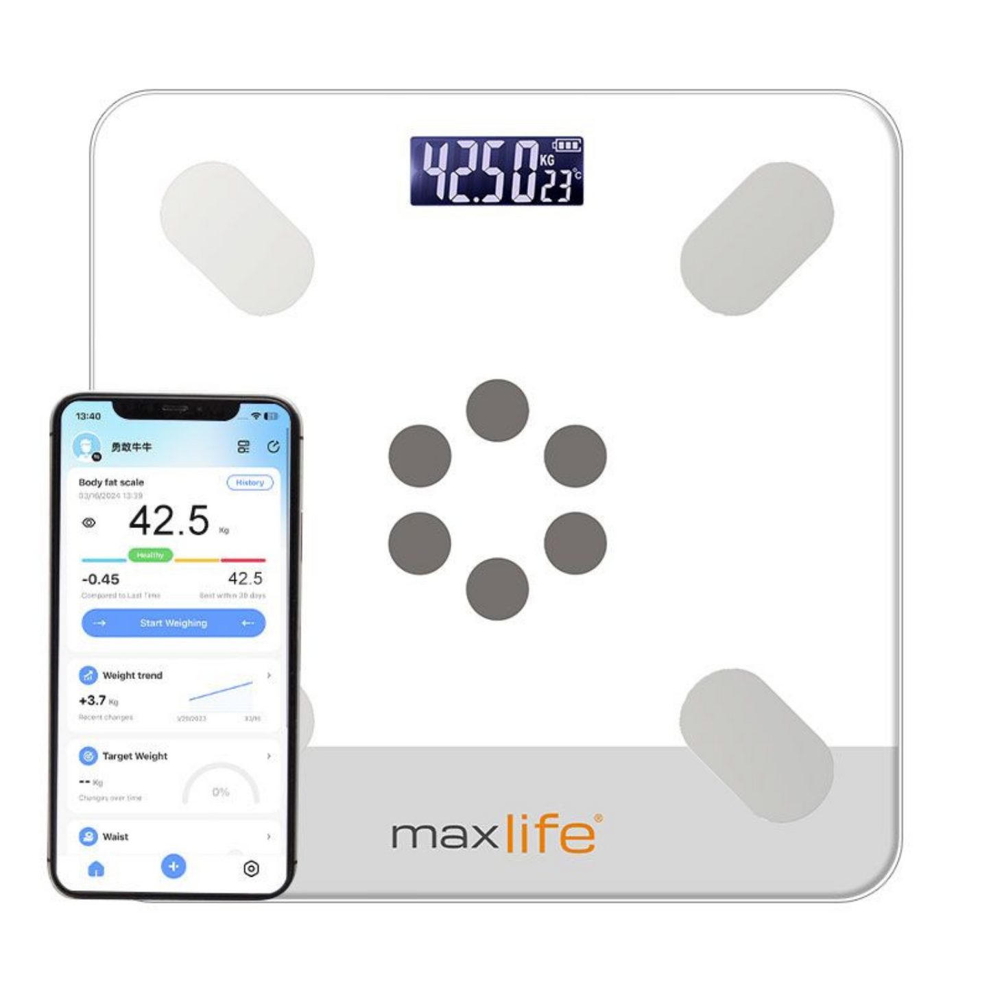 Max Life - Digital Body Weight Scale Backlit Display High Precision Bluetooth BathroomScale