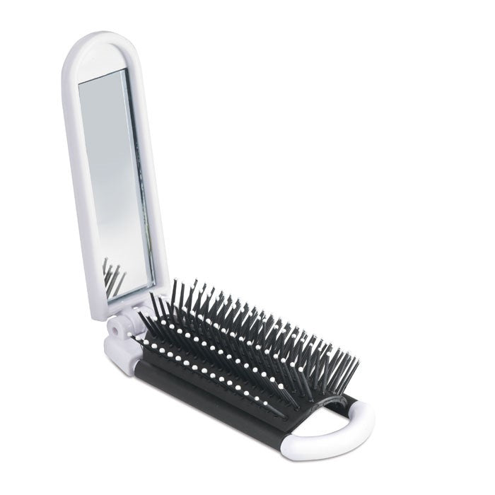 Portable Folding Hair Brush With Mirror Compact Travel Comb