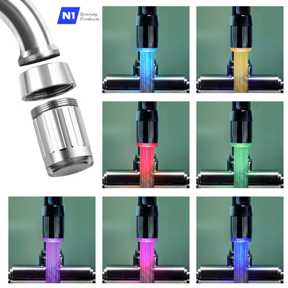 N1-Water Stream Faucet LED Light RGB Temperature Sensor Or 7 Colors Automatic Changing Shower Spout Sink Tap