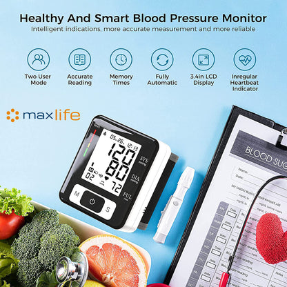 Blood Pressure Monitor With Heart Rate - Automatic Wrist Cuff Blood Pressure Machine With LCD Display, 99 Set Memory, and Carrying Case