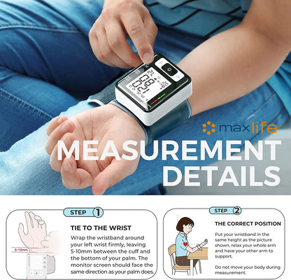 Blood Pressure Monitor With Heart Rate - Automatic Wrist Cuff Blood Pressure Machine With LCD Display, 99 Set Memory, and Carrying Case