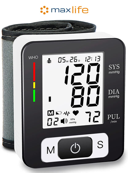 Blood Pressure Monitor With Heart Rate - Automatic Wrist Cuff Blood Pressure Machine With LCD Display, 99 Set Memory, and Carrying Case