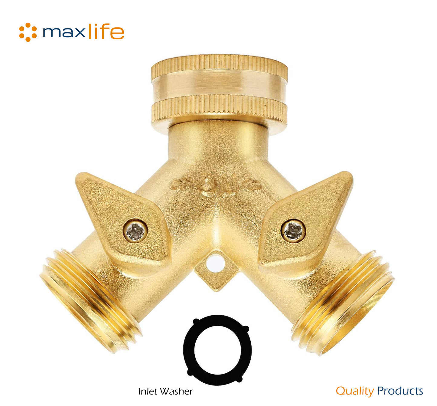 Max Life - Garden Hose Splitter Heavy-Duty Solid Brass Y Valve Female 2 Way 3/4" Tap Hose Connectors Water Distributor Switch