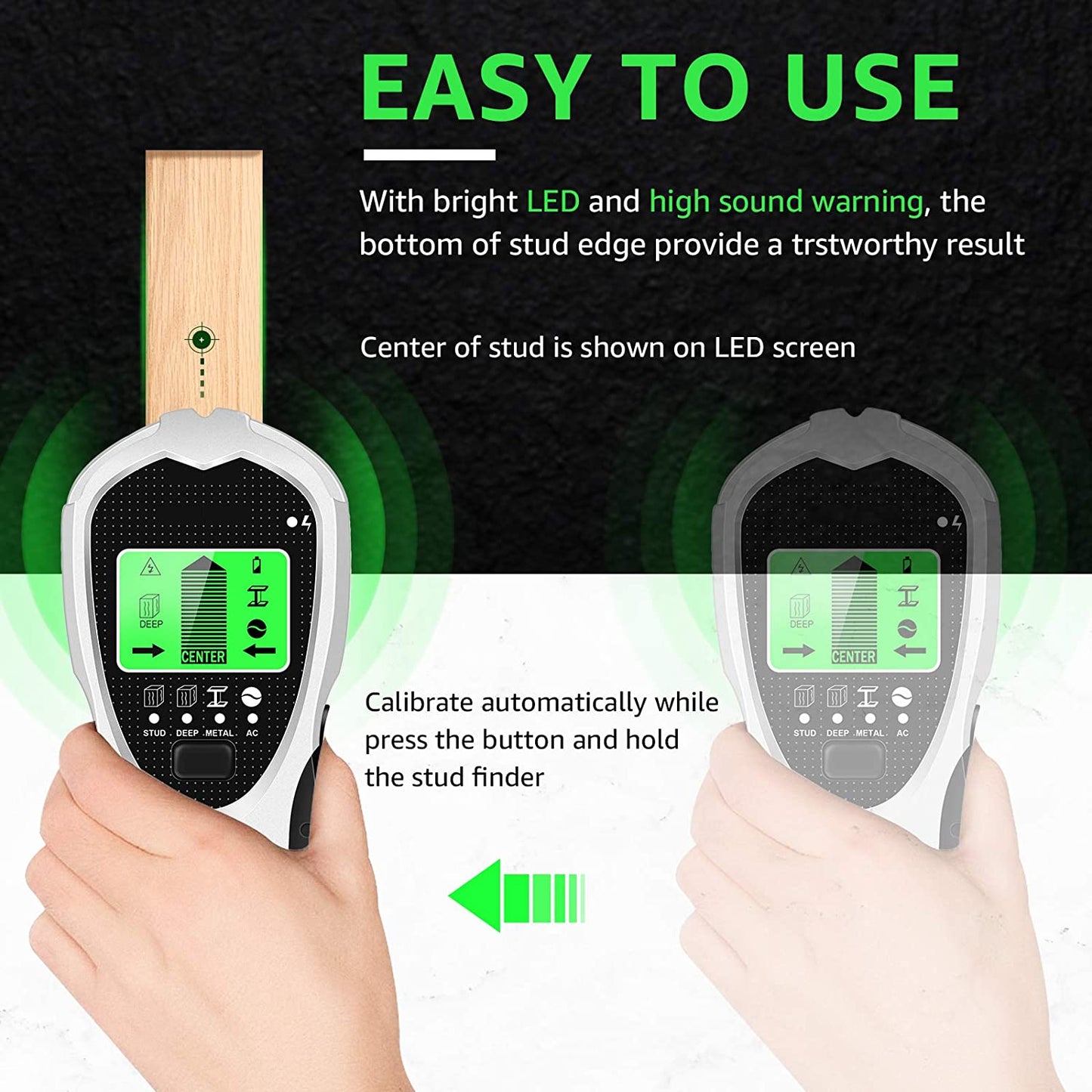 Stud Finder Wall Scanner 4 in 1 Stud Center Finders for Studs, Wood, Metal, AC Wires Detection, HD LCD Display and Audio Alarm