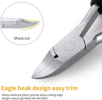 Sharp Stainless Steel Toenail Clippers for Thick or Ingrown Nails, Soft Non-Slip Handle Nails Cutter